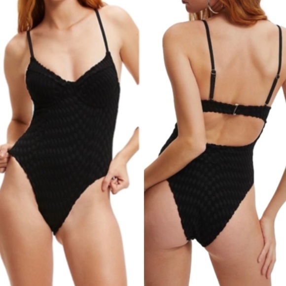 GOOD American Show Off Jacquard One Piece Black Swimsuit Size 2XL - Picture 4 of 12